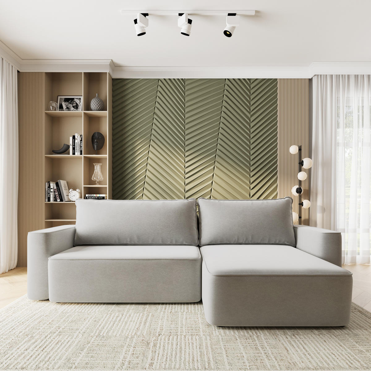 ECKSOFA BELARO CL Hellgrau Samtstoff mit Schlaffunktion - Hellgrau, Holzwerkstoff/Textil (280/162cm) - MASSENO