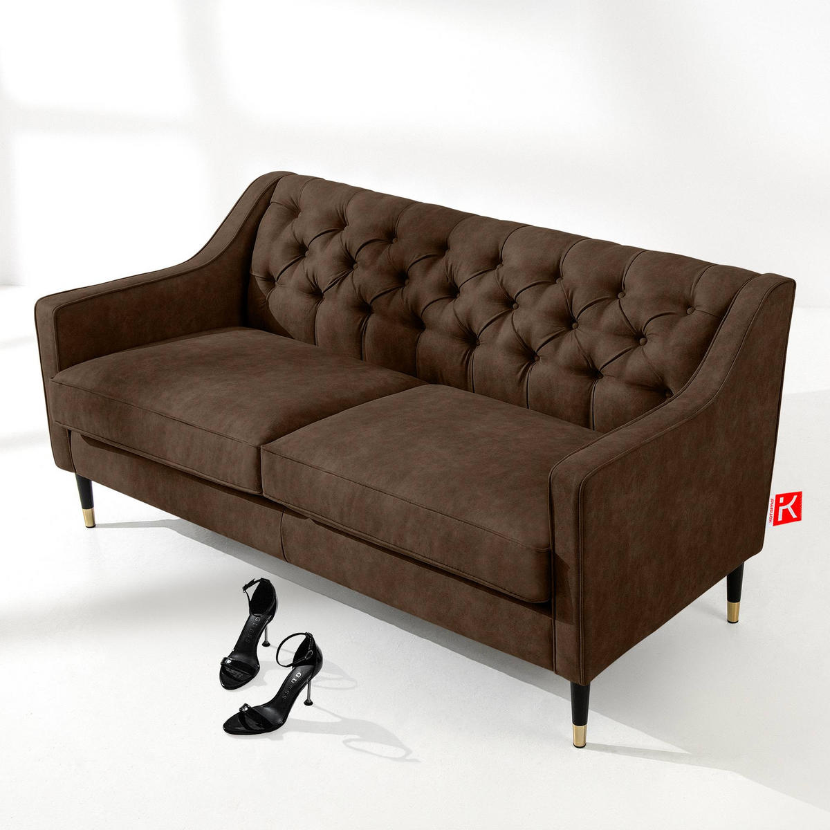 2-SITZER-SOFA NOMUS gesteppt, Dunkelbraun - Wengefarben/Dunkelbraun, Holzwerkstoff (170/78/80cm) - KONSIMO®