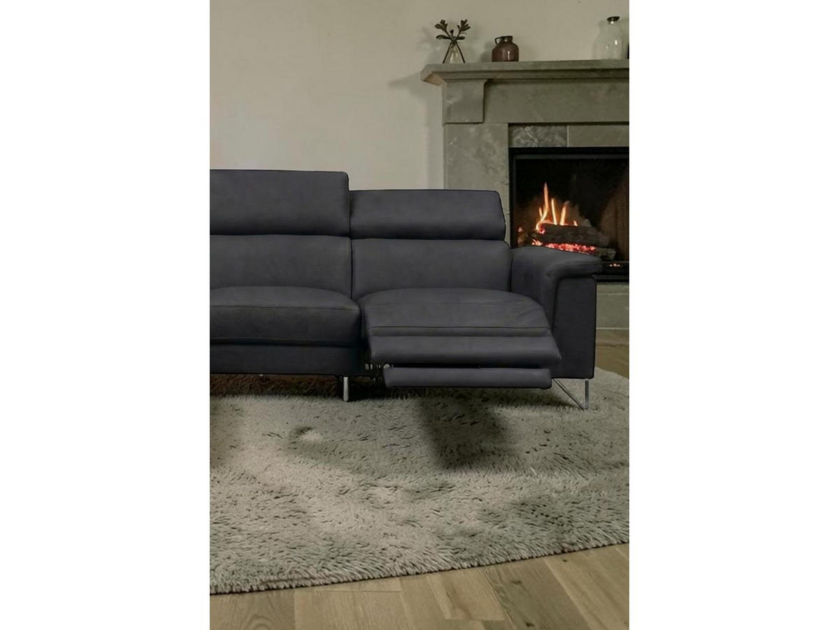 ECKSOFA Antares Echtleder mit 1 x Relaxfunktion Schwarz - Schwarz, Leder/Metall (224/276cm)