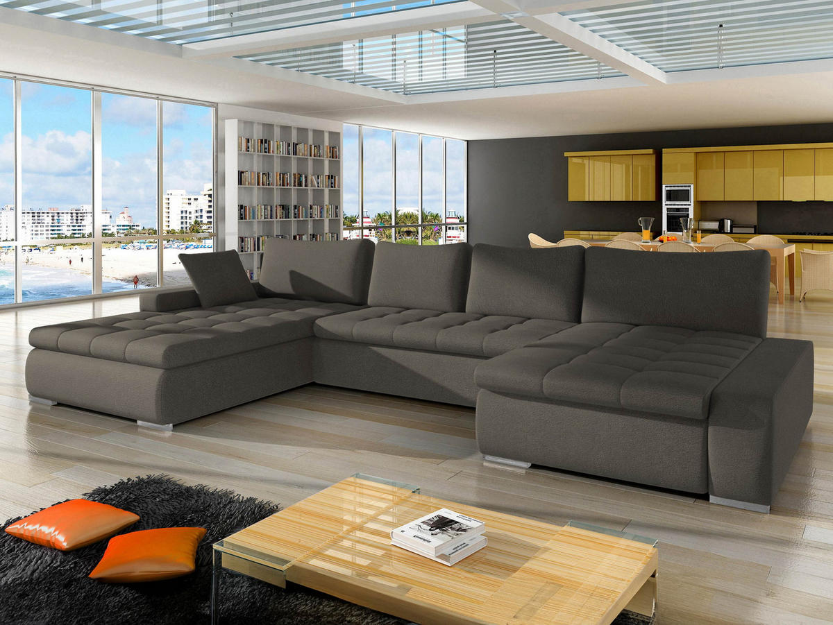 WOHNLANDSCHAFT Caro - Silberfarben/Braun, Holz/Textil (394/80/213cm) - MIRJAN24