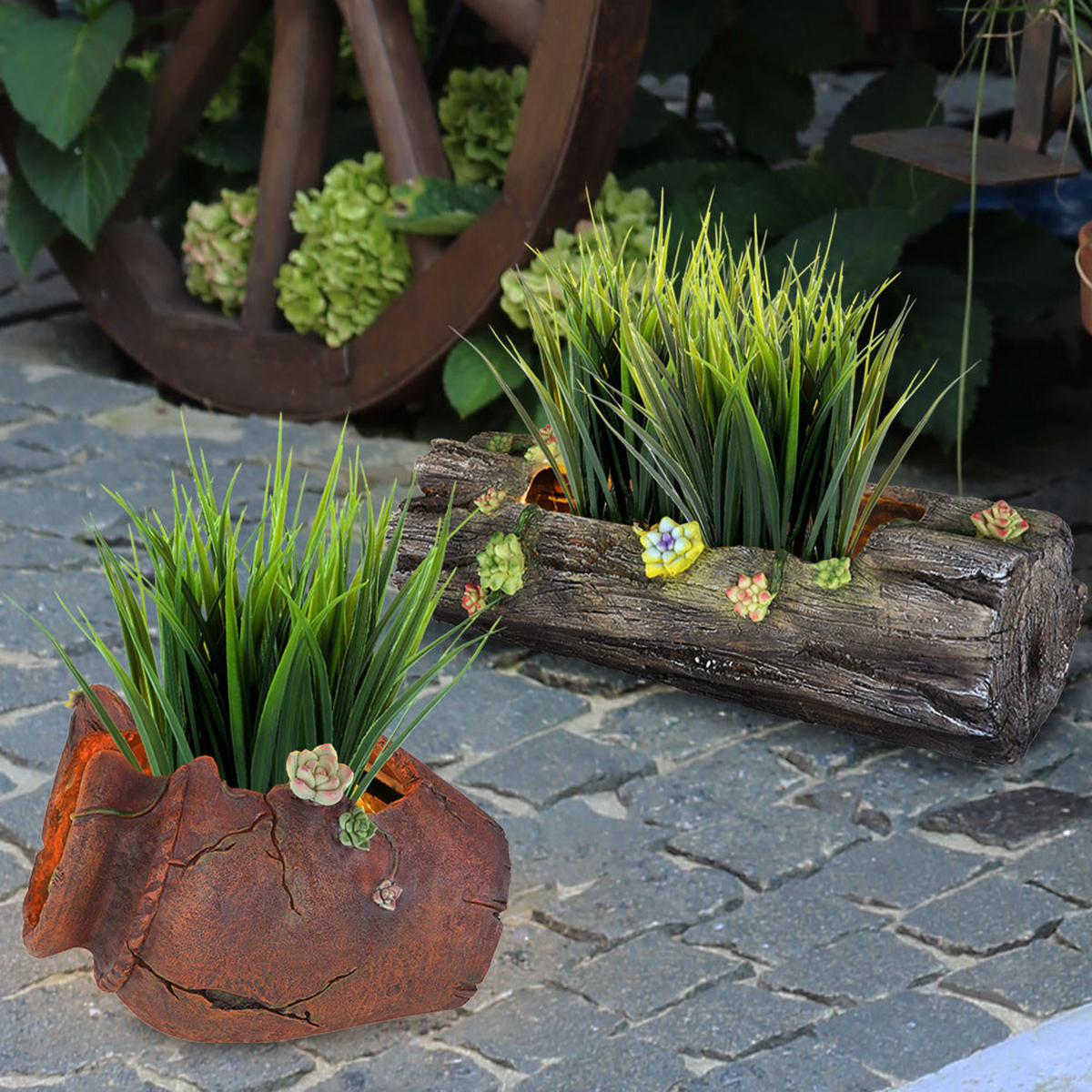 LED AUSSENLEUCHTE Grau Holzstamm 2er Set - Grau, Kunststoff (27/20/20cm) - Globo Lighting