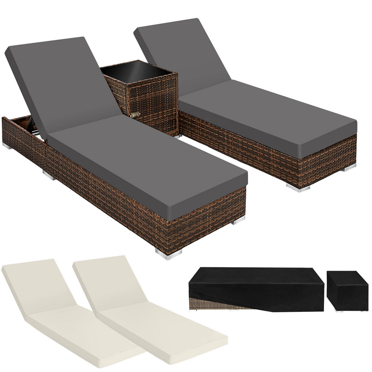 RATTAN-SONNENLIEGE 2er Set,wetterfest und UV-beständig,braun - Braun, Kunststoff (60/21/184cm) - tectake