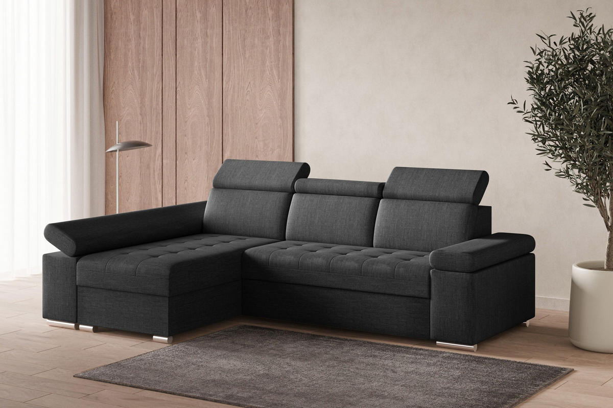 ECKSOFA mit Schlaffunktion Luka L Twist 23 - Dunkelgrau - Links - Dunkelgrau/Silberfarben, Holzwerkstoff (260/168cm) - Möblo