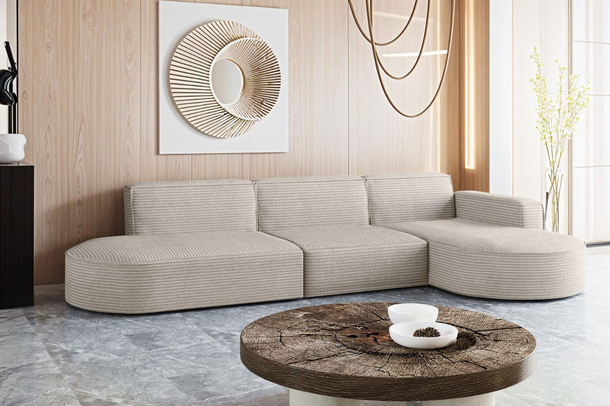 ECKSOFA Designer, Sofa L form MODENA 302 cm stoff Poso Beige Rechts - Beige, Holz (302/296cm) - Kaiser Möbel