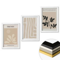 WANDBILDER 3er-Set - 20x30 cm Weißer Rahmen - Stilvolle Pflanzenmuster in Beige und Schwarz - Weiß, Kunststoff (20/30cm) - ArtPrintCave