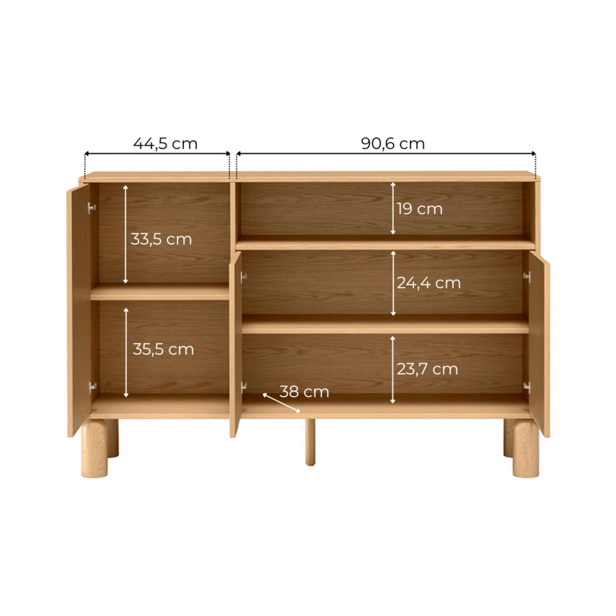 KOMMODE Sanden SN-2 140 x 91,6 x 40,6 cm Eiche Bookmatch - Eichefarben, Holz/Holzwerkstoff (140/91.6/40.6cm) - Koseto