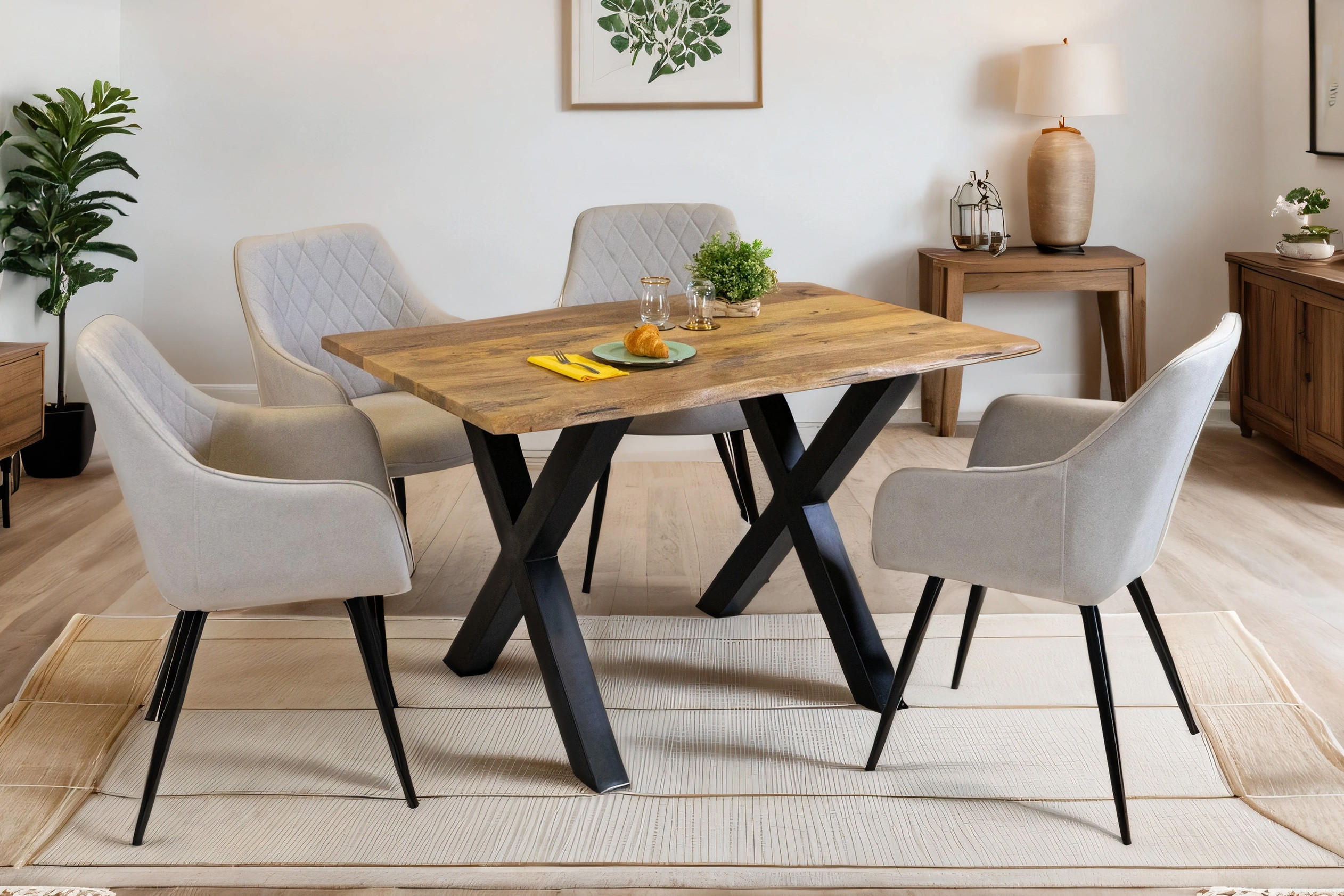 ESSTISCH TIGER X - Beige/Schwarz, Holz/Metall (80/120/77cm) - SAM