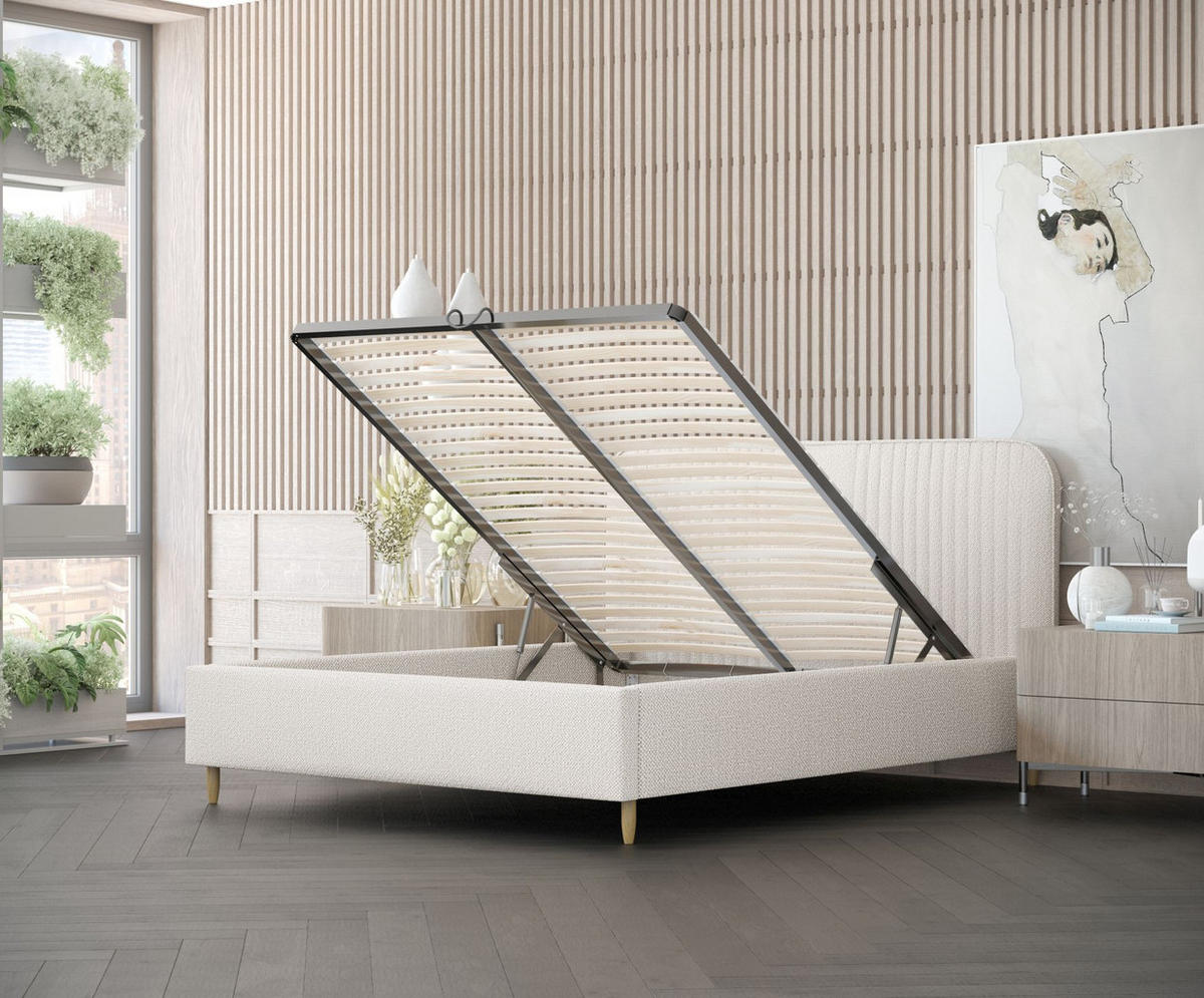 POLSTERBETT Livy Creme 160/200 cm im Chenille-Stoff - Creme/Naturfarben, Holz/Holzwerkstoff (160/200cm) - Maison de Reve