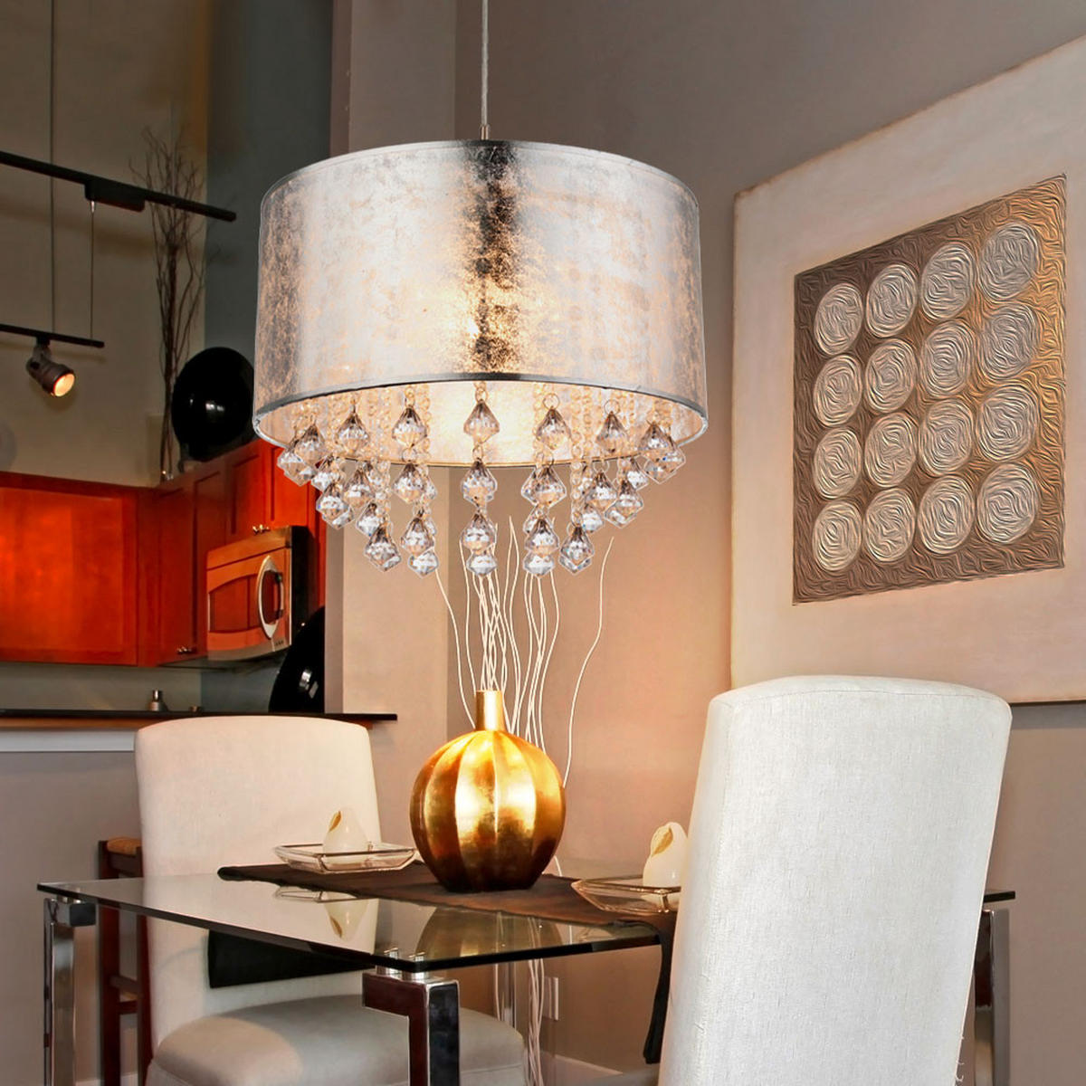 LED HÄNGELAMPE AMY Textil Silber - Silberfarben, Metall (40/40/140cm) - Globo Lighting