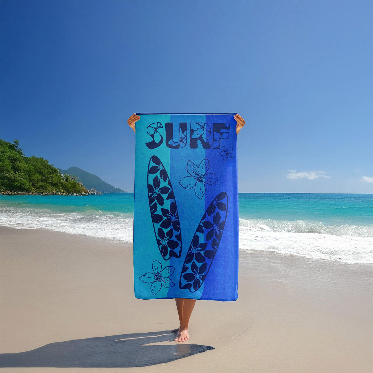 STRANDTUCH Frottee Samt Jacquard Blau 95x175 440g/m² - Pyrgos - Blau, Textil (95/175cm) - LE COMPTOIR DE LA PLAGE