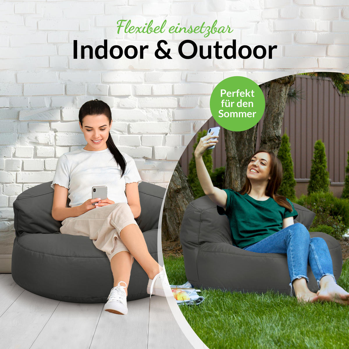 INDOOR OUTDOOR SITZSACK Lounge Sofa - Anthrazit, Textil (90/50/50cm) - Green Bean