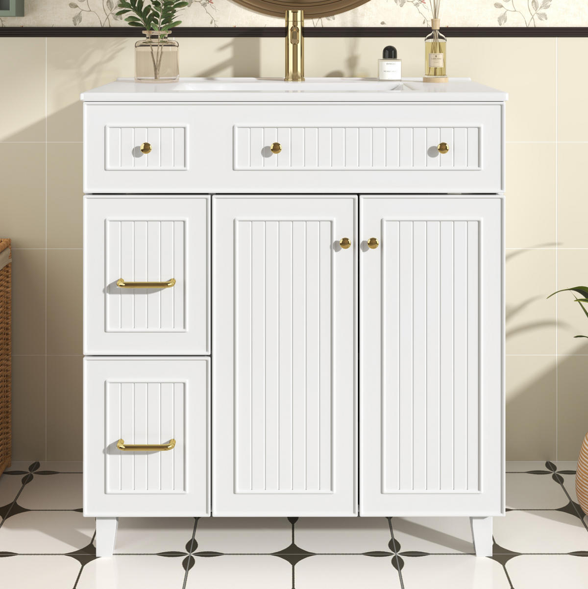 WASCHTISCH mit Unterschrank 81,7 cm Weiß - Weiß, Holzwerkstoff (46.8/90/81.7cm) - Beauniv