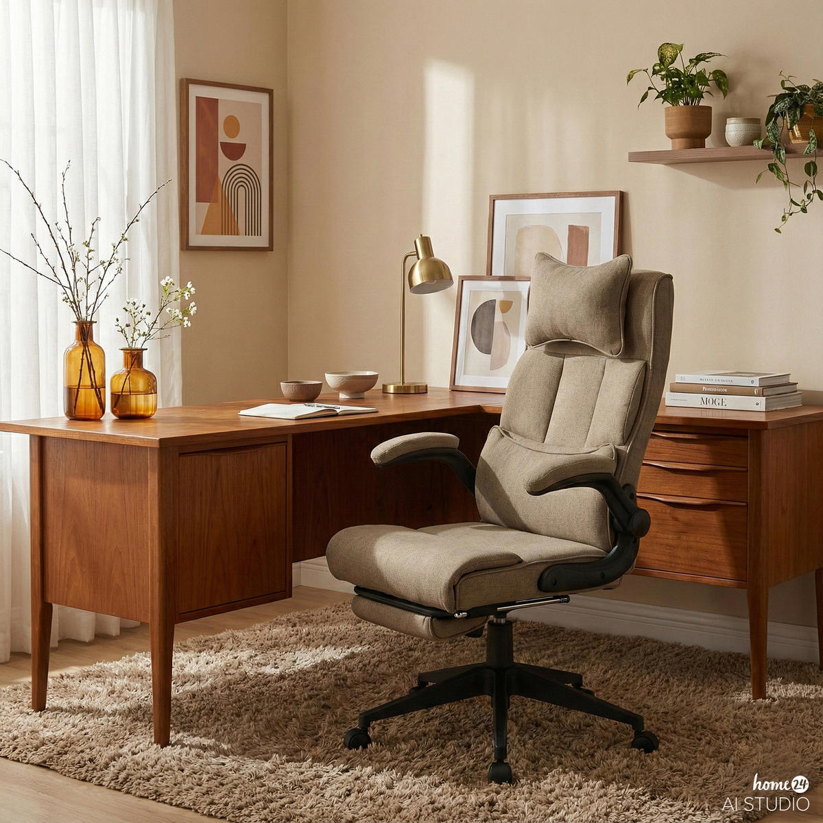 BÜRODREHSTUHL mit Fußablage - Webstoff / Eisen - Schwarz/Braun, Textil/Metall (68/100/71cm) - home24