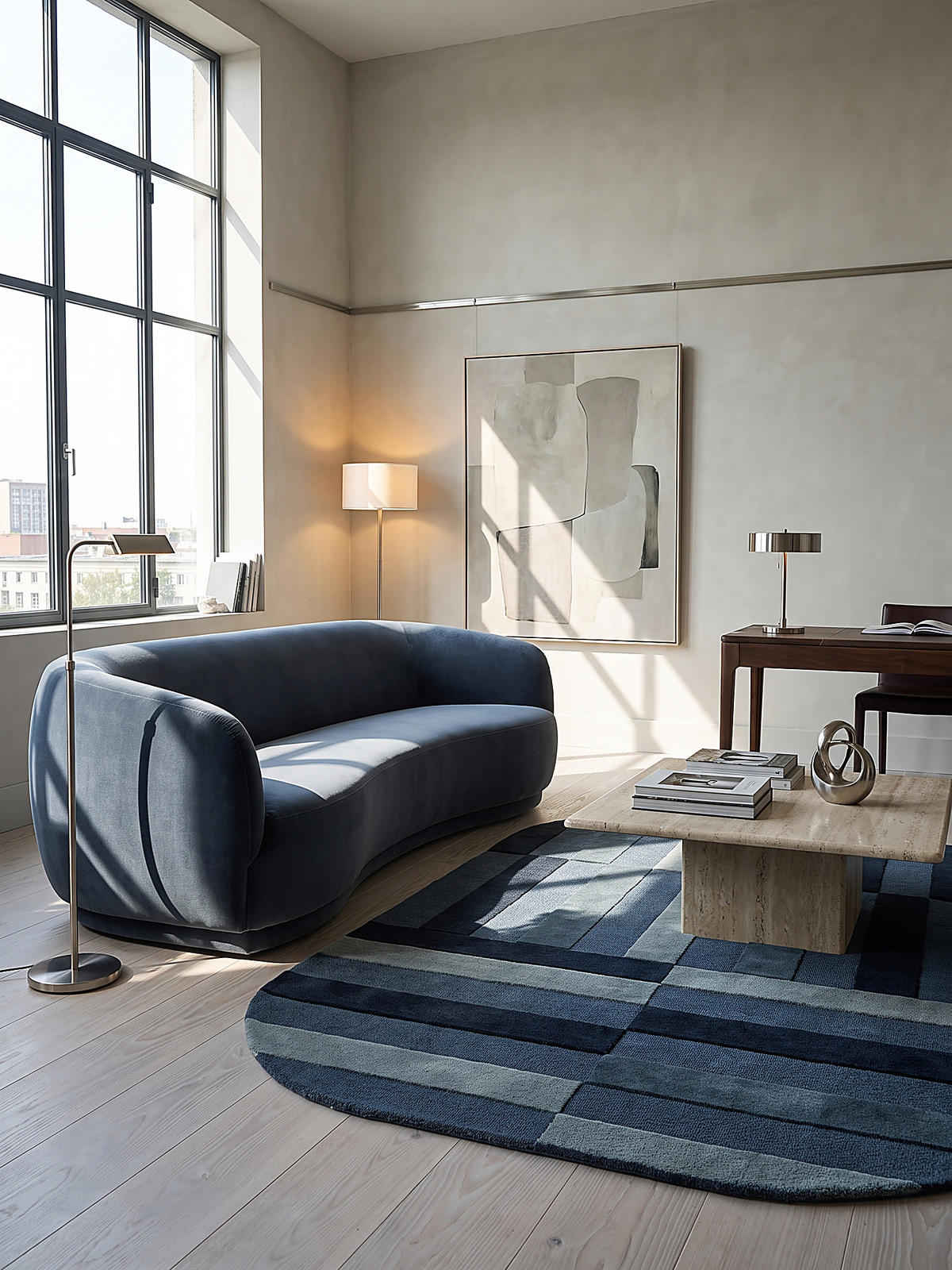 WOLLTEPPICH handgetuftet LUNAN, Blockstreifen, Blau, 140 x 200 cm - Blau, Textil (140/200cm) - KADIMA DESIGN