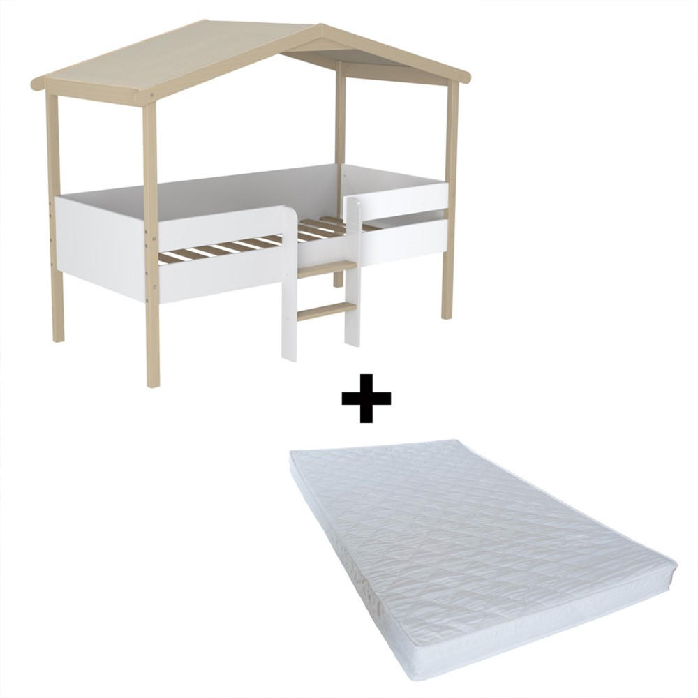 HAUSBETT PILOTI mit Matratze/ Kinderbett 90x190 - Weiß und naturholz - Multicolor, Holz (90/190cm) - Weber Industries