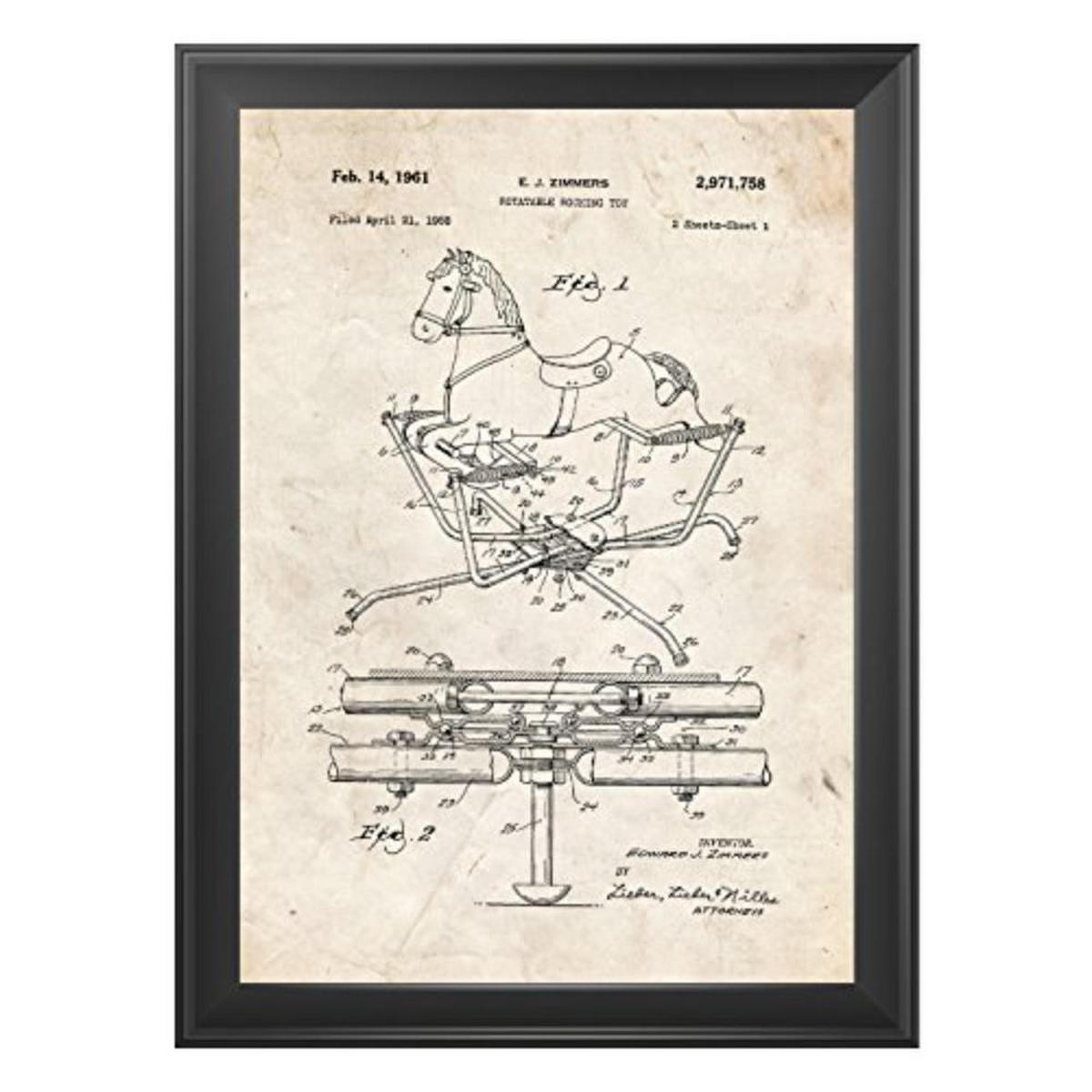 POSTER Set mit 4 Kinderspielzeug Patent Stil von Puppen und Spielen A4 Schwarzer Rahmen - Schwarz, Papier (29.7/3cm) - Nacnic
