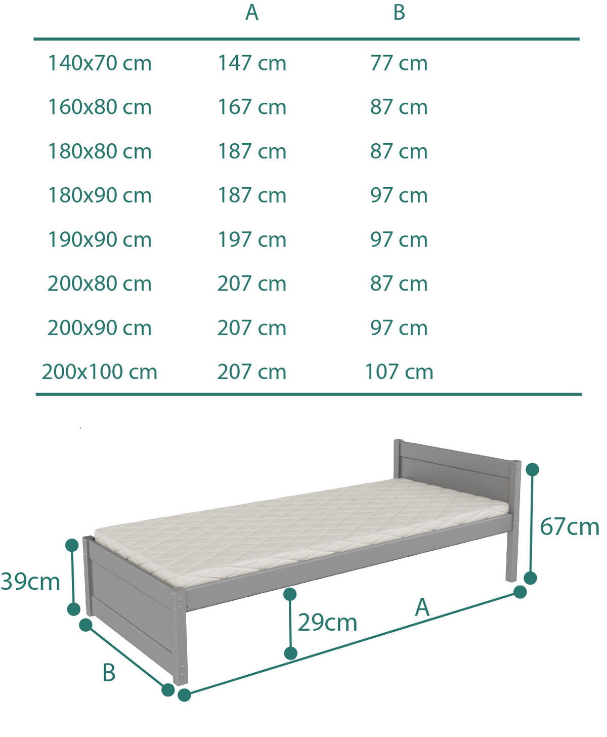 KINDERBETT Luna 200x100 in Grau mit Lattenrost - Grau, Holzwerkstoff - LUKDOM