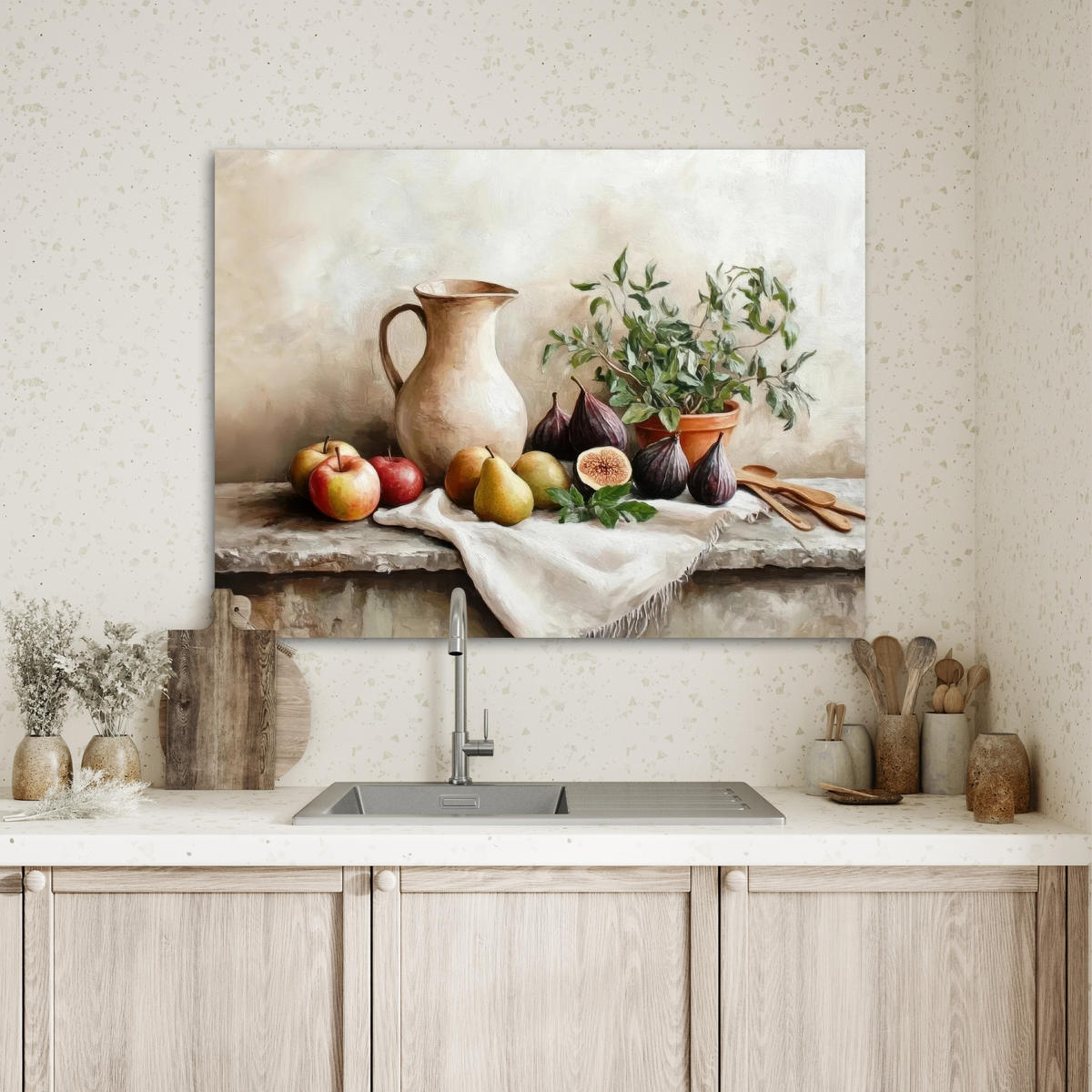 LEINWANDBILD Obst - Kräuter - Ländlich Wandbilder 80x60 cm - Naturfarben, Textil (80/60cm) - MuchoWow