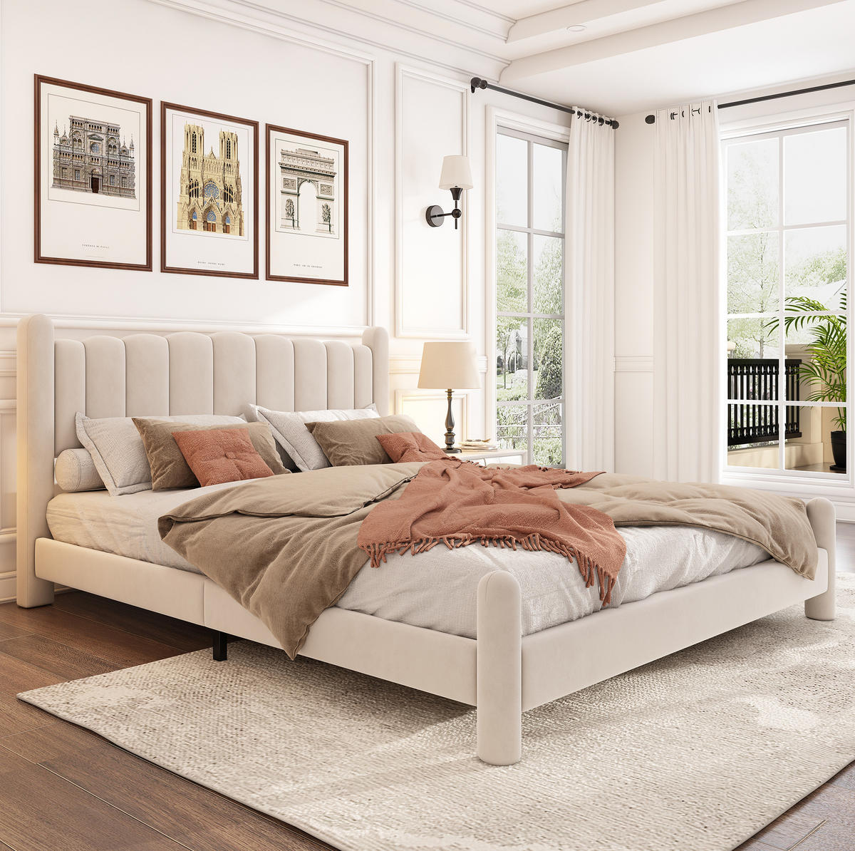 POLSTERBETT aus Samt 180x200 cm in Beige mit Lattenrost - Beige, Textil (180/200cm) - Modfu