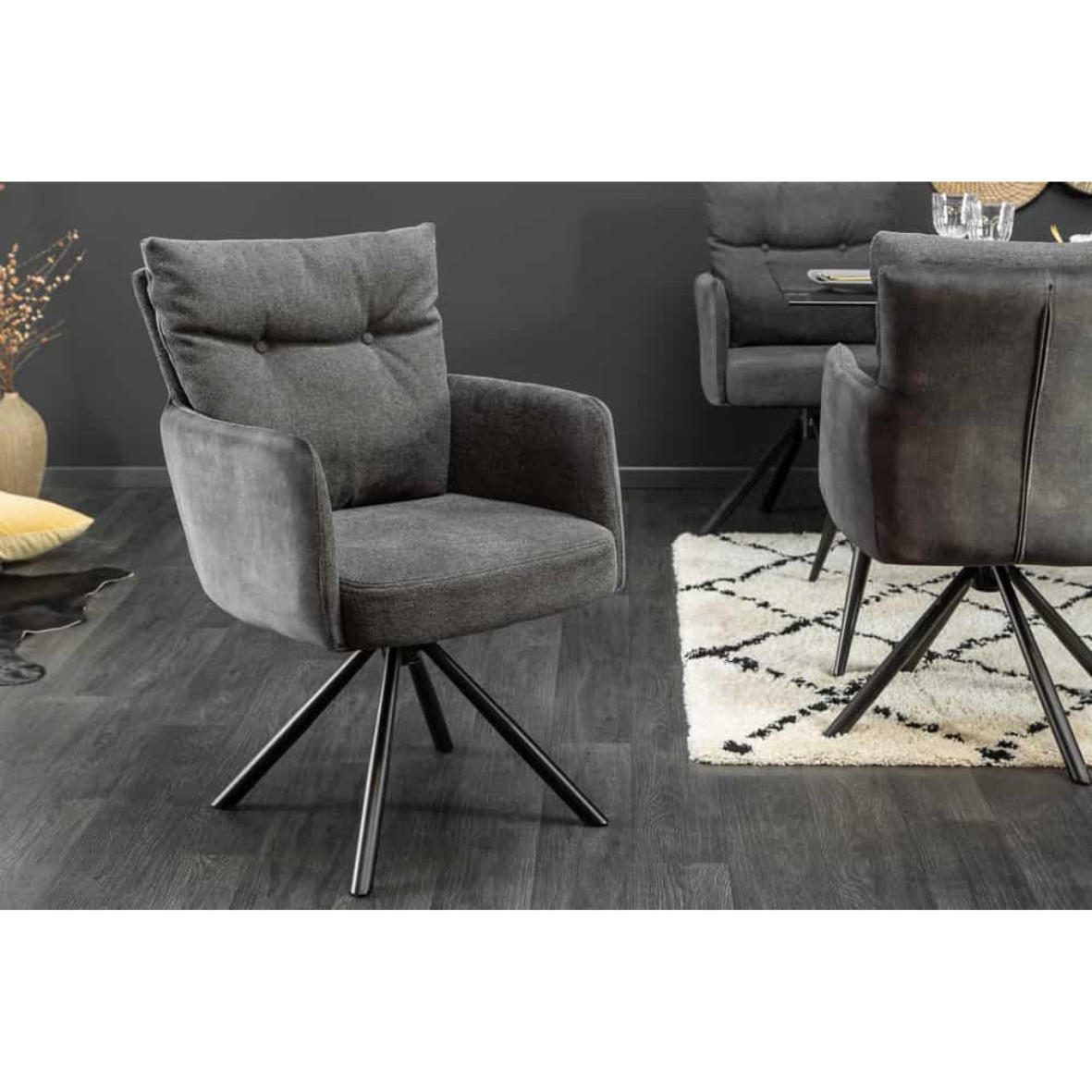 ARMLEHNSTUHL BIG GEORGE Samt, Strukturstoff Anthrazit - Anthrazit/Schwarz, Textil/Metall (58/90/68cm) - riess-ambiente