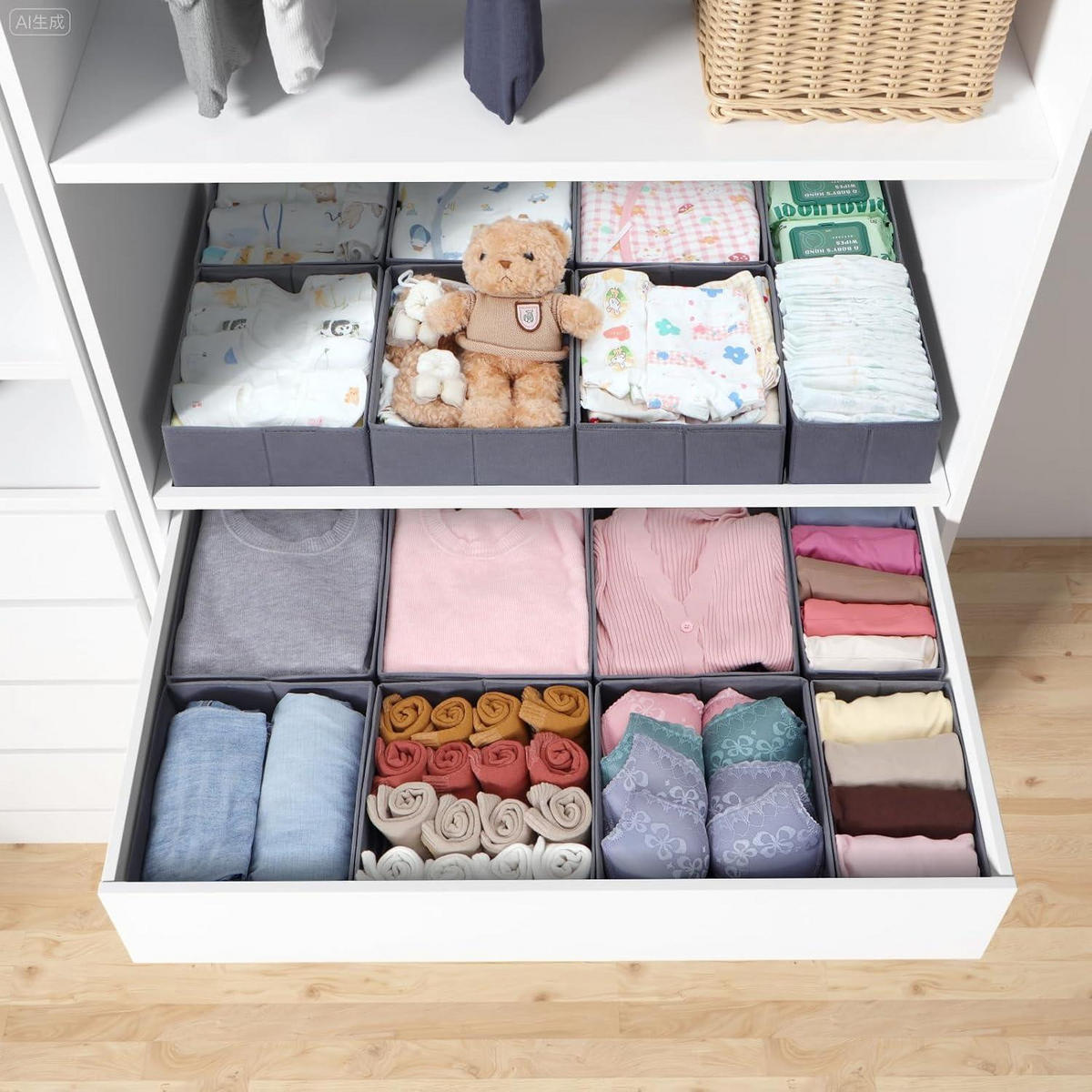 SCHUBLADEN Organizer 16er Set Grau für PAX Kleiderschrank 100x58 cm - Grau, Textil (24/11/26cm)
