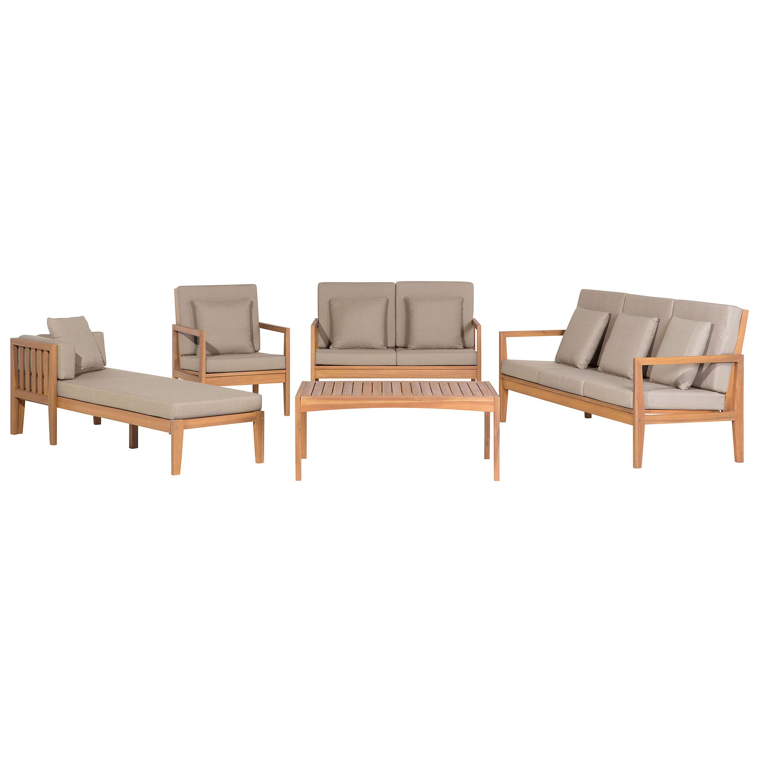 GARTEN-LOUNGE-SET 7-Sitzer zertifiziertes Holz hellgrau Auflagen grau Pataja - Taupe/Hellgrau, Holz - Beliani