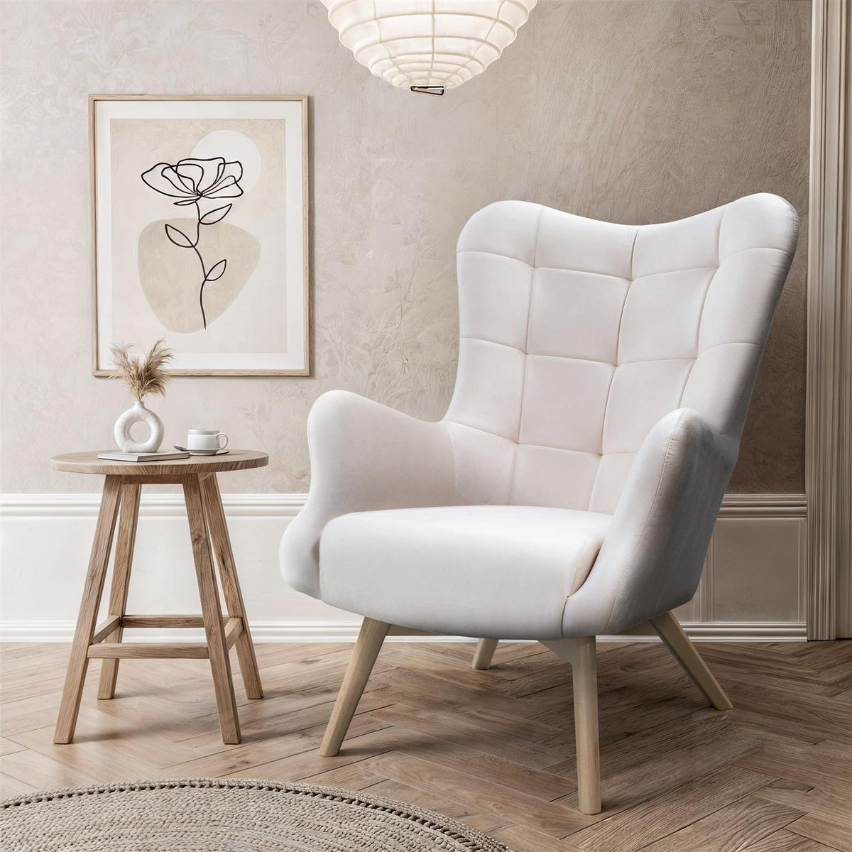 SESSEL SAND mit Buchenbeinen - Ecru/Buchefarben, Textil (80/105/86cm) - Lookway