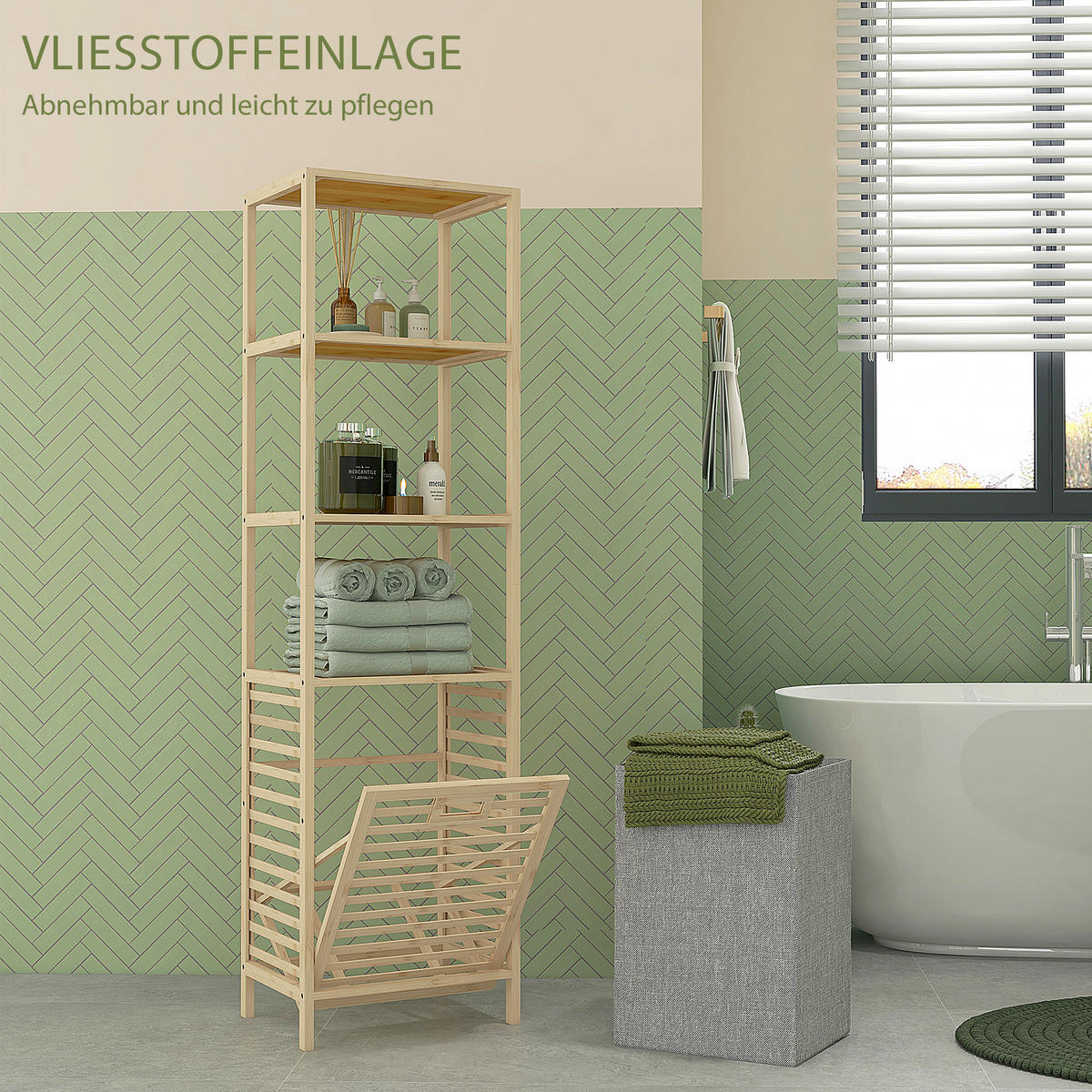 BADEZIMMERREGAL - Naturfarben, Holzwerkstoff/Kunststoff (33/160/44cm) - HOMCOM