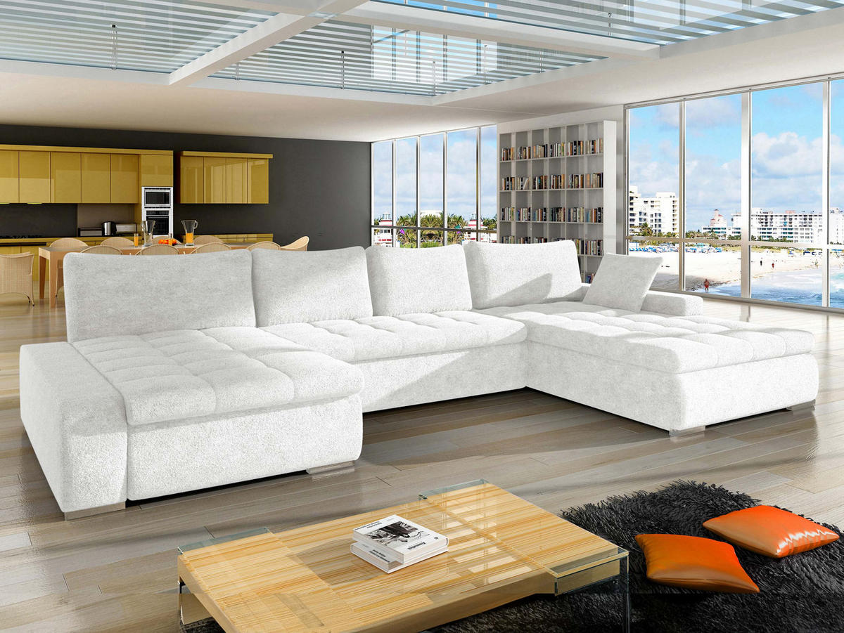 WOHNLANDSCHAFT Caro - Silberfarben/Hellgrau, Holz/Textil (394/80/213cm) - MIRJAN24