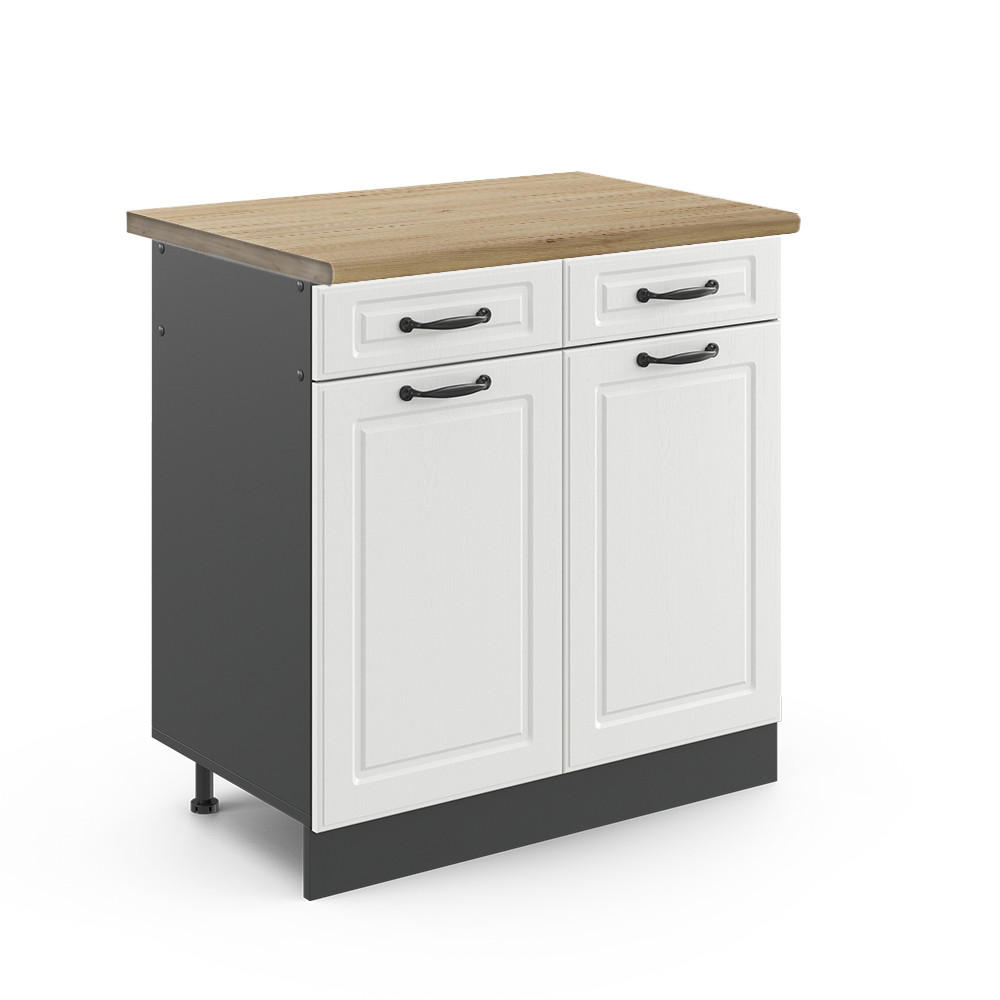 KÜCHENUNTERSCHRANK R-Line Weiß Landhaus 80 cm, AP Eiche - Anthrazit/Creme, Holzwerkstoff (80/81.6/60cm) - Vicco