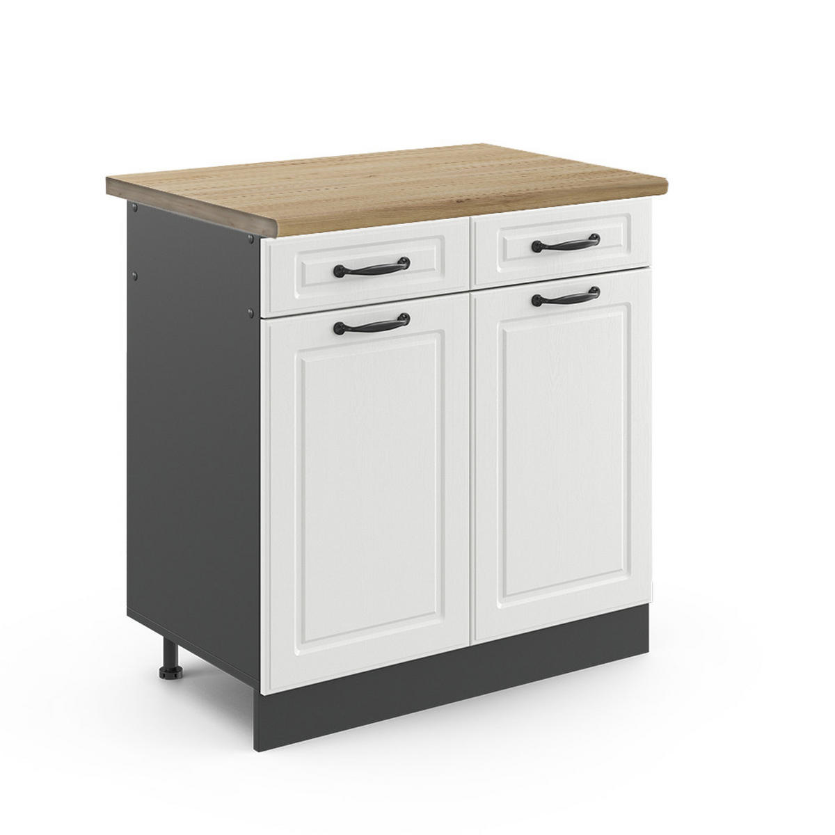 KÜCHENUNTERSCHRANK R-Line Weiß Landhaus 80 cm, AP Eiche - Anthrazit/Weiß, Holzwerkstoff (80/81.6/60cm) - Vicco