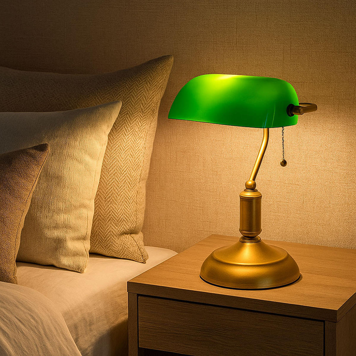 TISCHLEUCHTE Antique Messing Grün - Messingfarben, Glas (26.5/18/36cm) - Globo Lighting