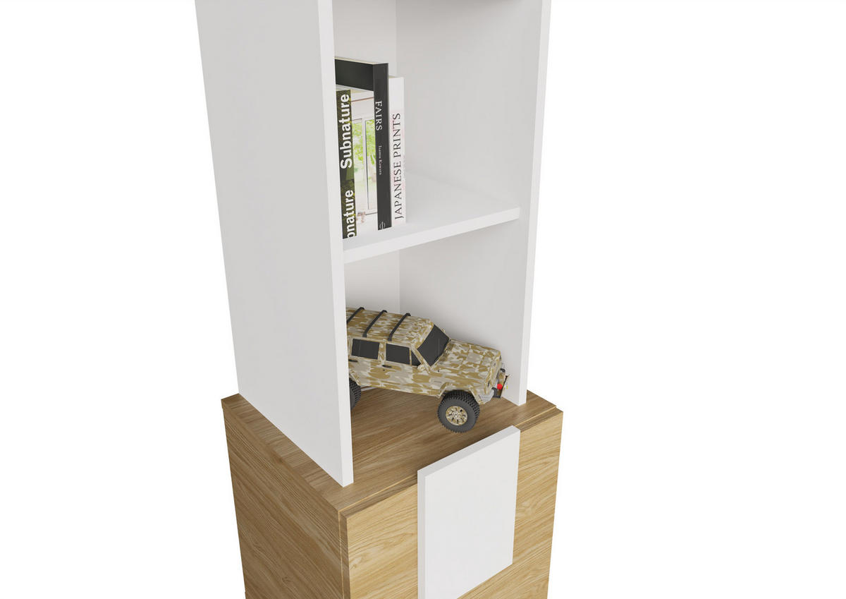 WOHNWAND TORINO Hängend + Stehend, 2-er Set, Mattes Finish, Arktisches Weiß, Ölbehandelt Eiche - Eichefarben/Weiß, Holzwerkstoff/Kunststoff (220/172/35cm) - Komodee