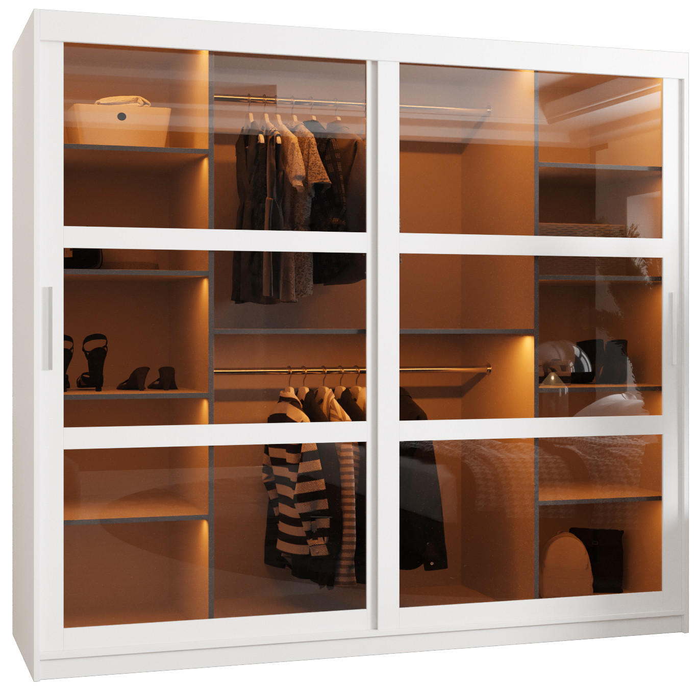 SCHWEBETÜRENSCHRANK 200/200/62 2-türig - Silberfarben/Weiß, Holz/Kunststoff (200/200/62cm) - Abiks Möbel