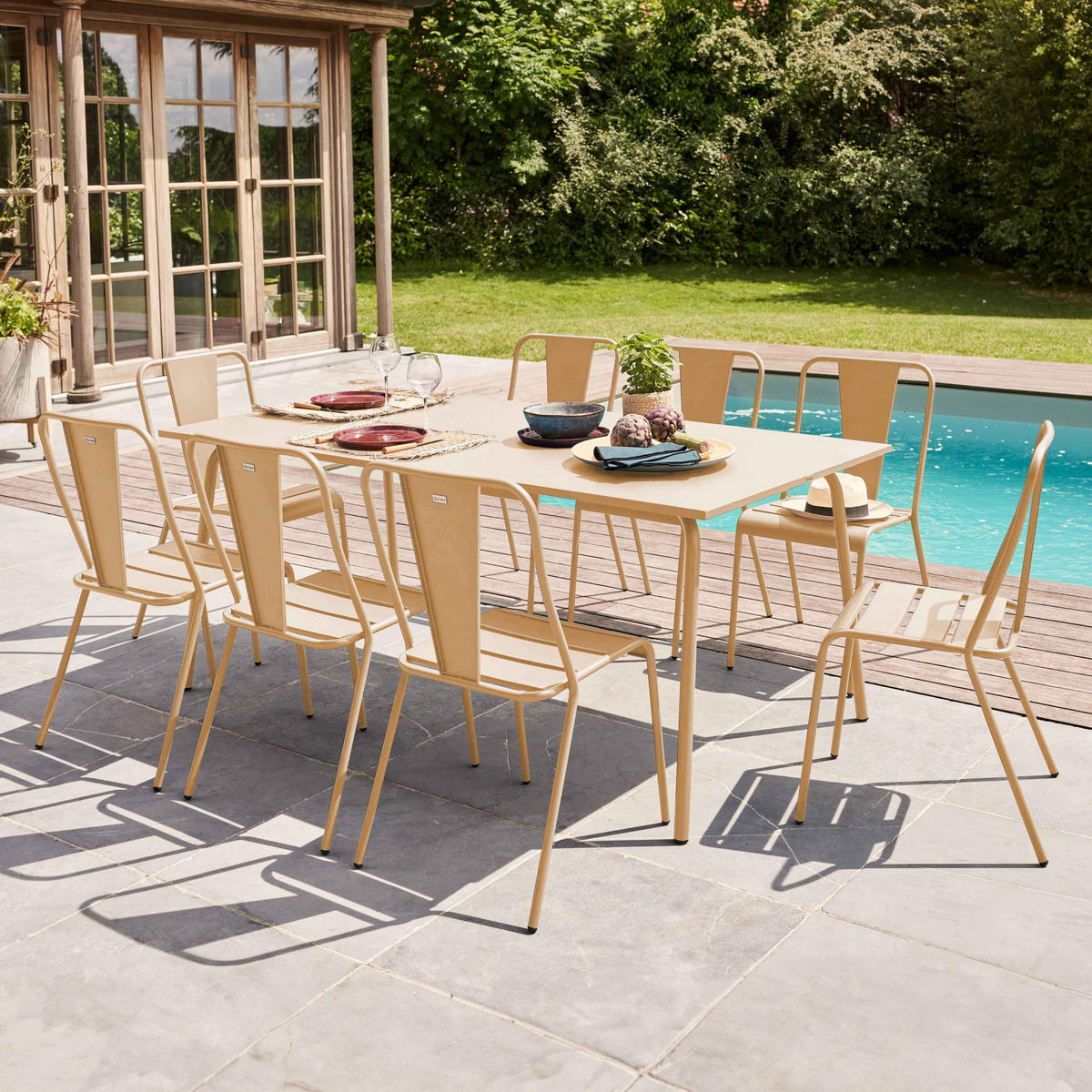 GARTENTISCH , Elfenbeinfarbe - Creme, Metall (180/90/72cm) - Oviala