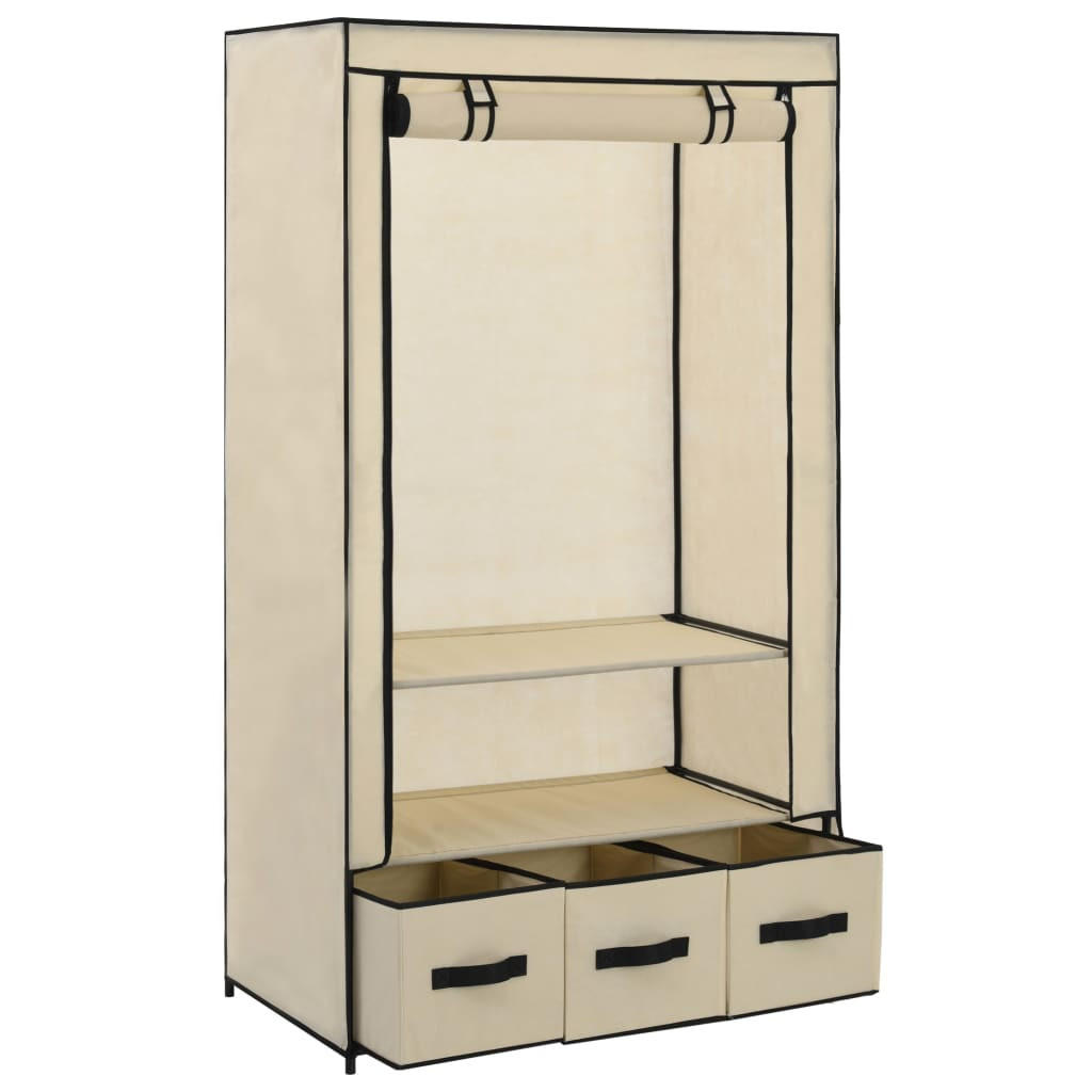 STOFFSCHRANK mit 3 Schubladen, 1 Rolltür 87/49/159 cm Creme - Creme, Textil (87/159/49cm) - vidaXL