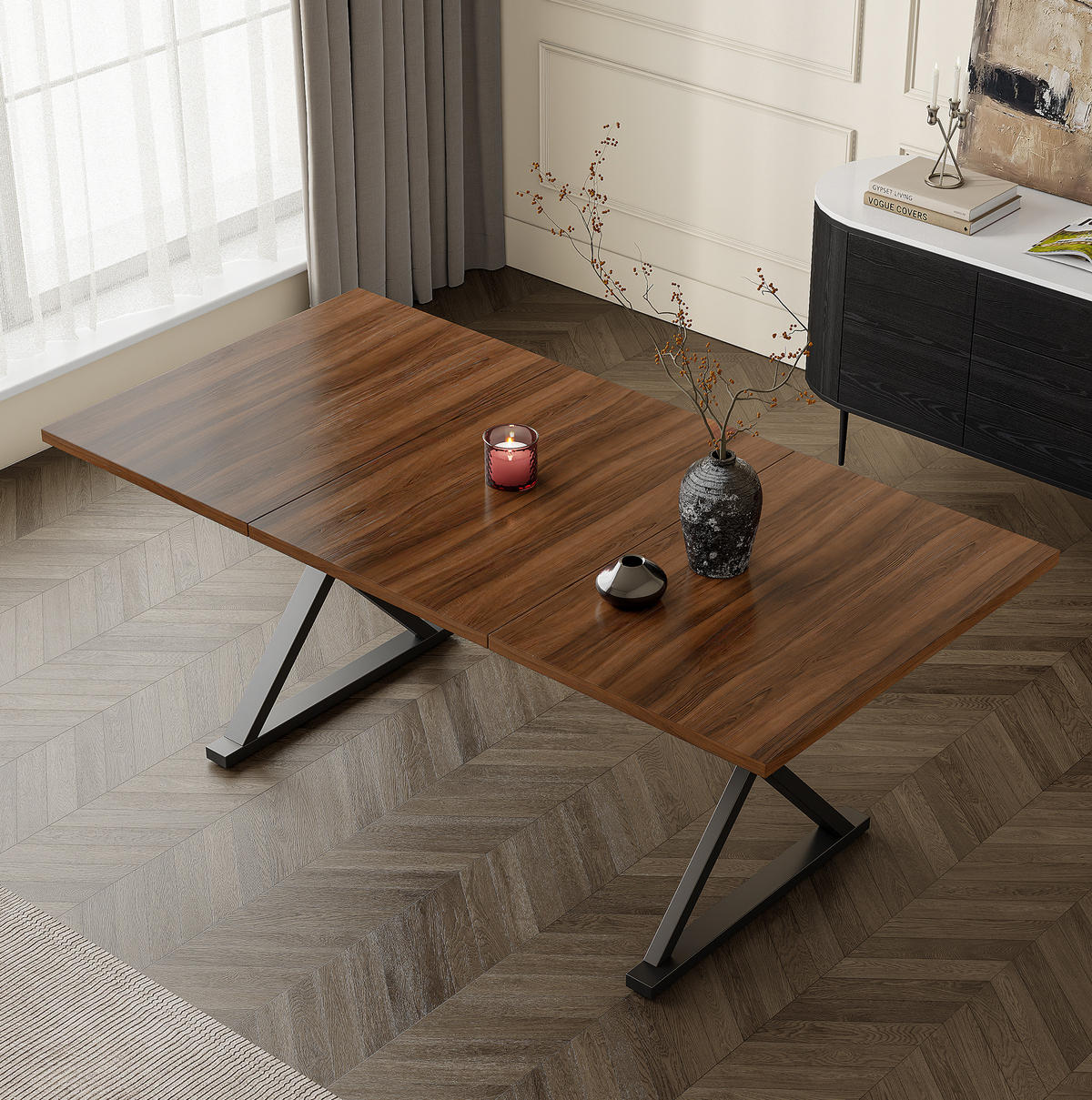 JEDÁLENSKÝ stôl 180/90/75 cm MDF v dekore orecha, čierny, pre 6–8 osôb - farba vlašského orecha, kompozitné drevo (180/90/75cm) - BEAOK