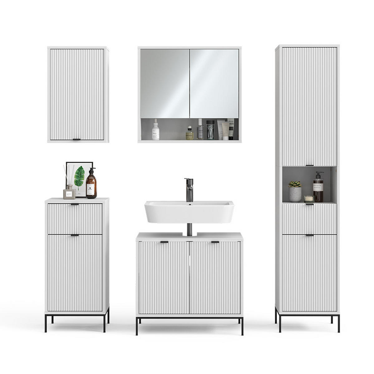 BADMÖBEL-SET Eliza Weiß 5 Teile - Weiß, Holzwerkstoff (70/63/45cm) - Vicco