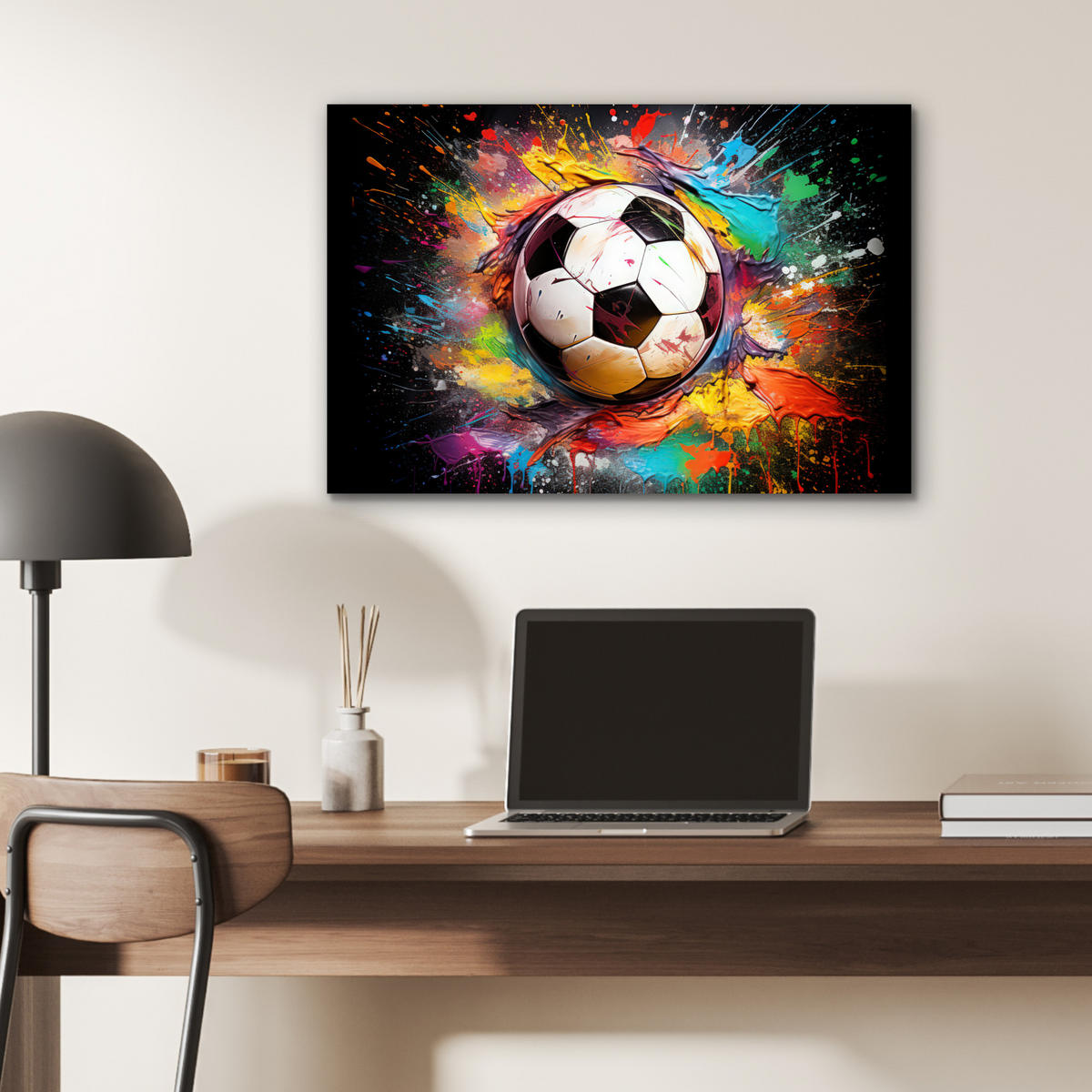 METALLBILD Fußball - Farbe - Farben - Schwarz - Weiß 60x40 cm - Weiß, Metall (60/40cm) - MuchoWow