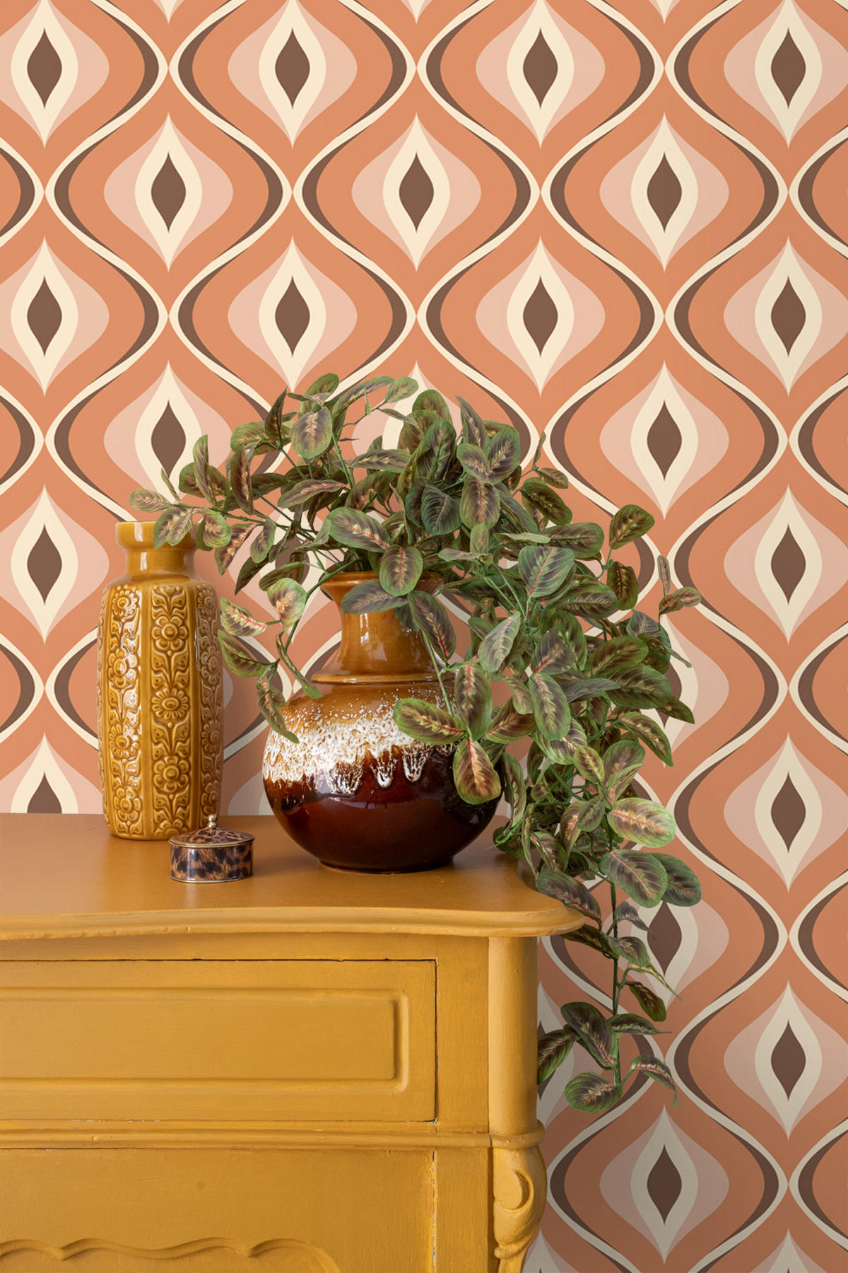 TAPETE Retro-Ornamente 53 cm x 10.05 m - Orange, Papier (53/1000cm) - ESTAhome