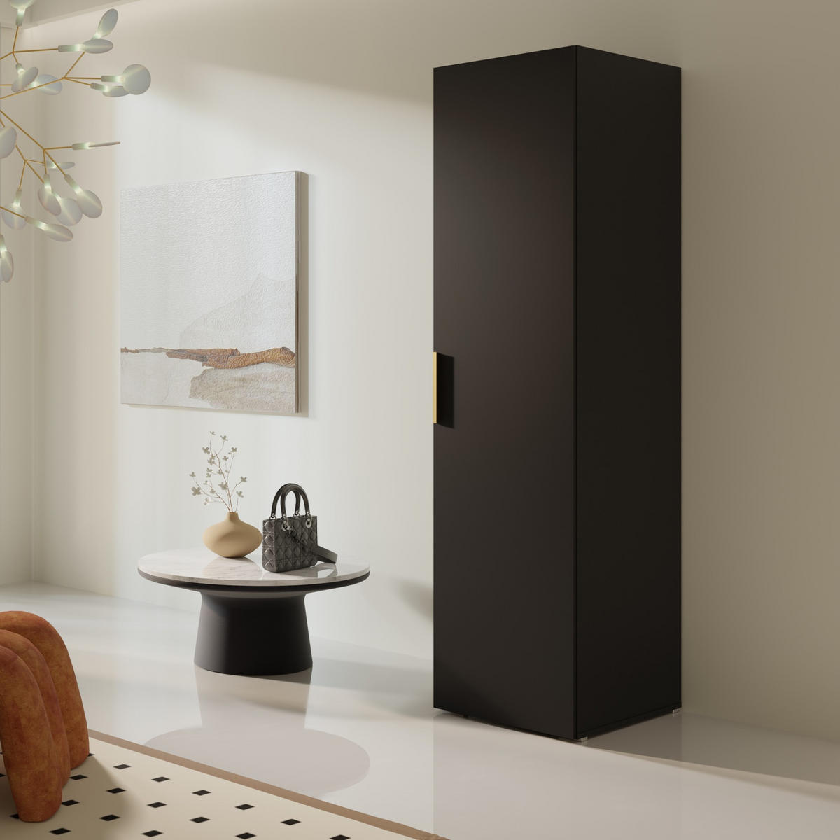 DREHTÜRENSCHRANK Napoli 1D 50 Schwarz (schwarzer oder goldener Griff) - Silberfarben/Schwarz, Holzwerkstoff/Kunststoff (50/35/60cm) - mzm24