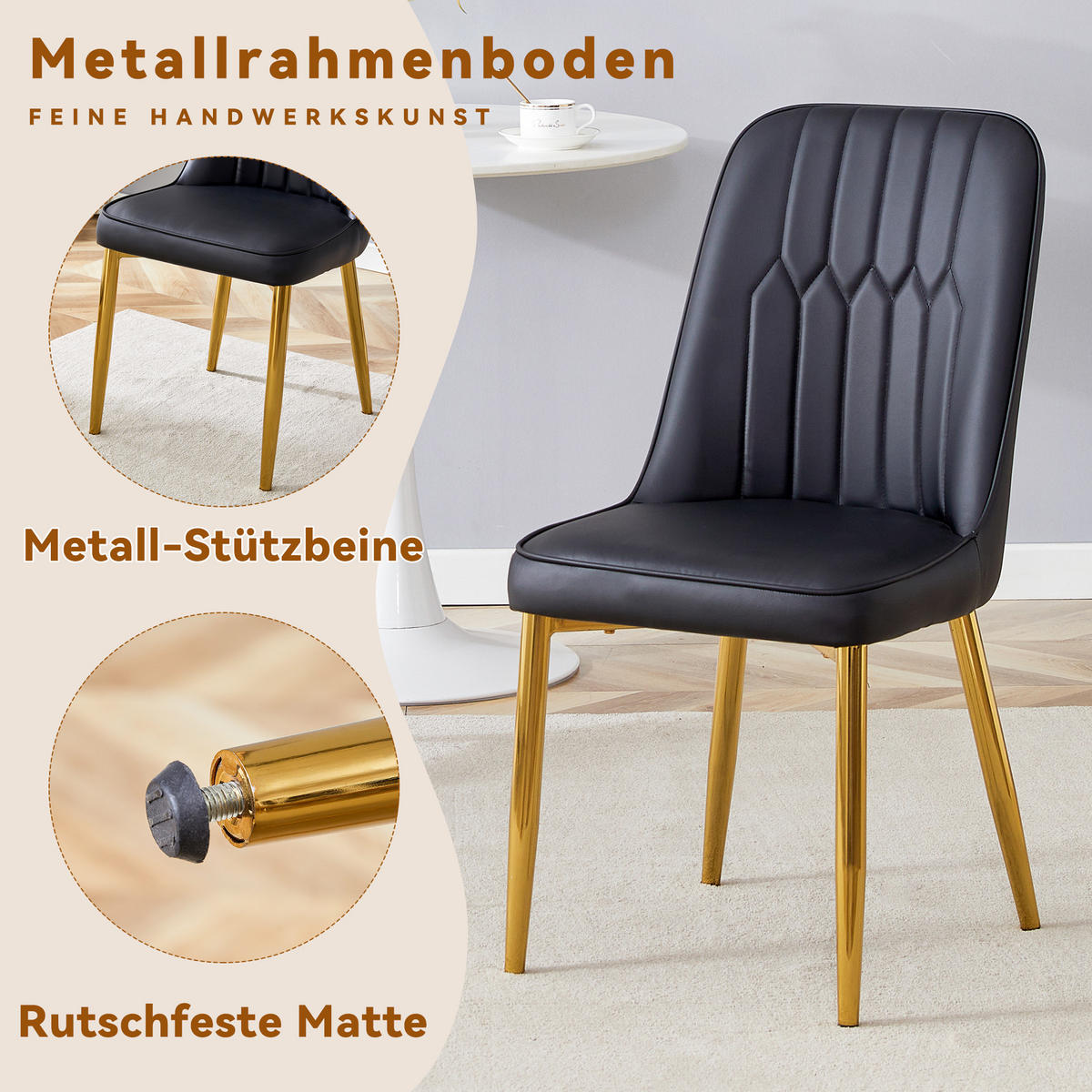 STUHL-SET DE-36519 2 Stück mit PU-Bezug und Metallbeinen Schwarz - Schwarz, Metall (41.5/89/43cm) - ComfortXL