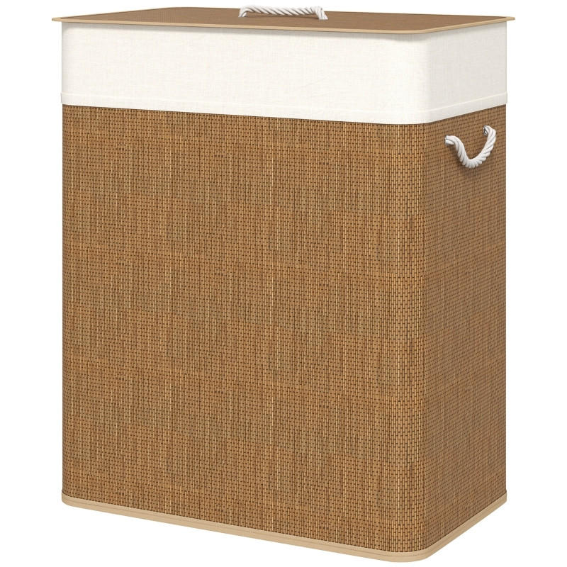 WÄSCHEKORB Bambus 100 L mit Deckel – Wäschesammler mit Seilgriffen & herausnehmbarem Sack, für Bad, Schlafzimmer & Waschküche, Braun - Braun, Holz (32/63/52cm) - Ej. Life