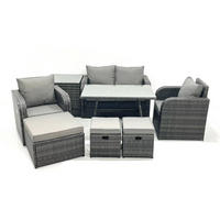 GARTENMÖBEL SET mit COUCHTISCH Polyrattan Dunkelgrau 8-Sitzer - Dunkelgrau/Grau, Glas/Kunststoff - Fimous