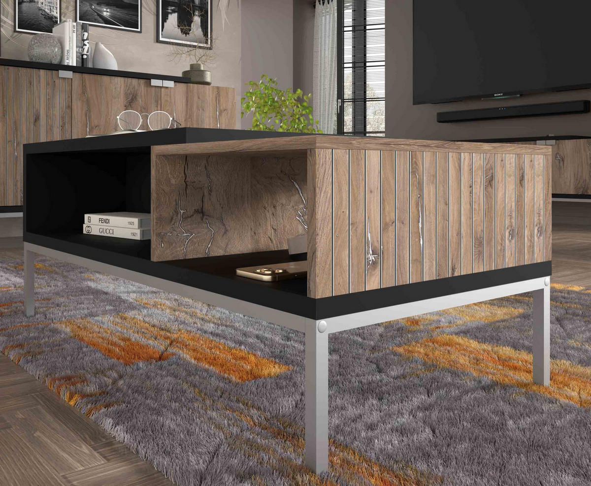 COUCHTISCH Flagstaff Eiche, Schwarz 110/45/55 - Schwarz, Holzwerkstoff (55/110/45cm) - RAUMHIRSCH FURNITURE