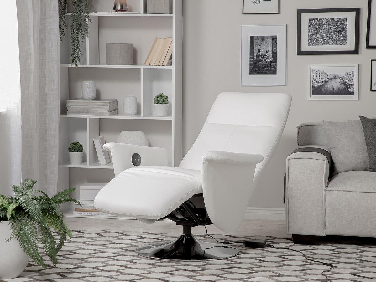 RELAXSESSEL Kunstleder Weiß elektrisch verstellbar Prime - Weiß, Textil/Metall (82/110/49cm) - Beliani