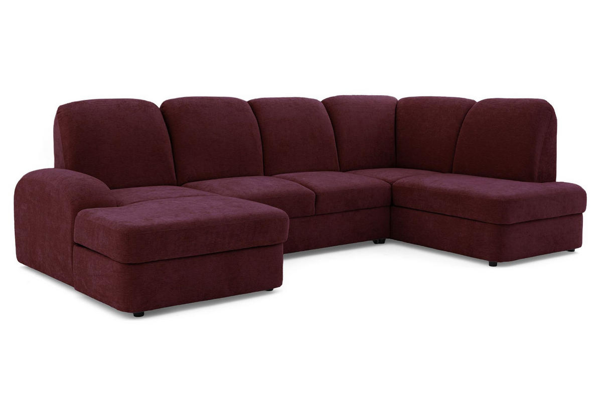 ECKSOFA VIBE U Rechts mit Schlaffunktion 129x263 Chenille Bordeaux - Bordeaux/Schwarz, Holz/Kunststoff (186/102/280cm) - Muffo