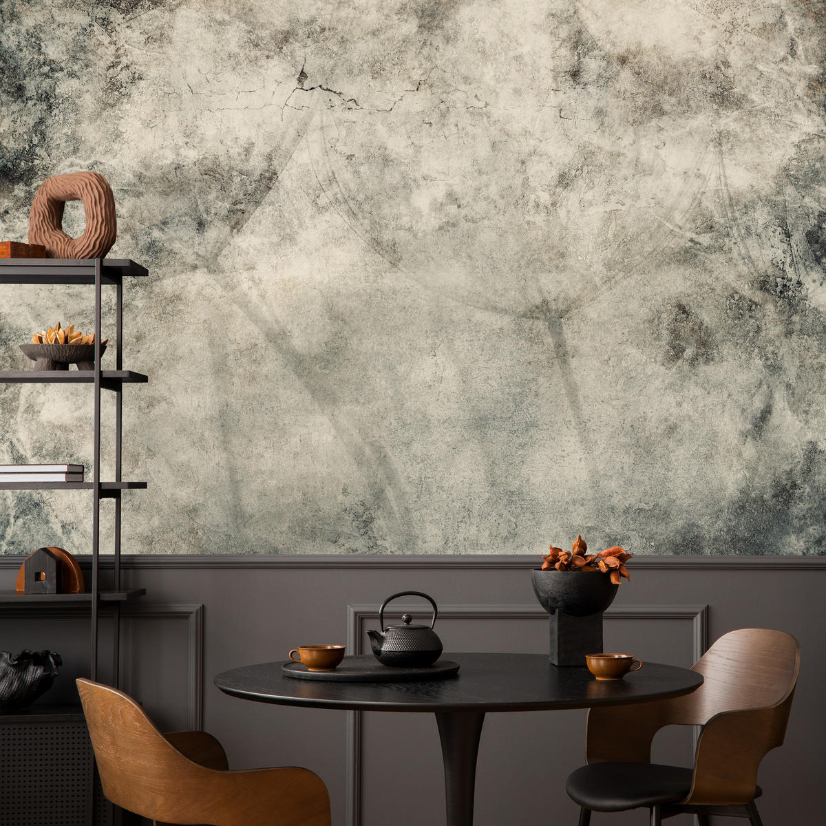 FOTOTAPETE Löwenzahnsamen Beton Vintage Stil 350x256 - Beige/Braun, Papier (350/256cm) - Muralo