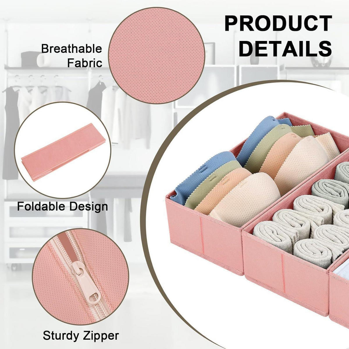 SCHUBLADEN Organizer faltbar für Kleiderschrank, 12-teilig Rosa - Rosa, Textil (15/9/30cm)