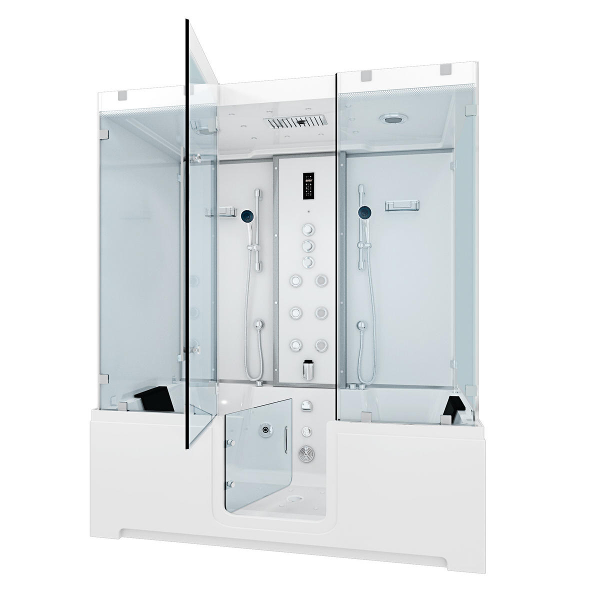 BADEWANNE mit Tür Dusche K88-WS-TH-C-SC-EA - Weiß, Glas/Kunststoff (100/228/180cm) - AcquaVapore by Sandra Jentho